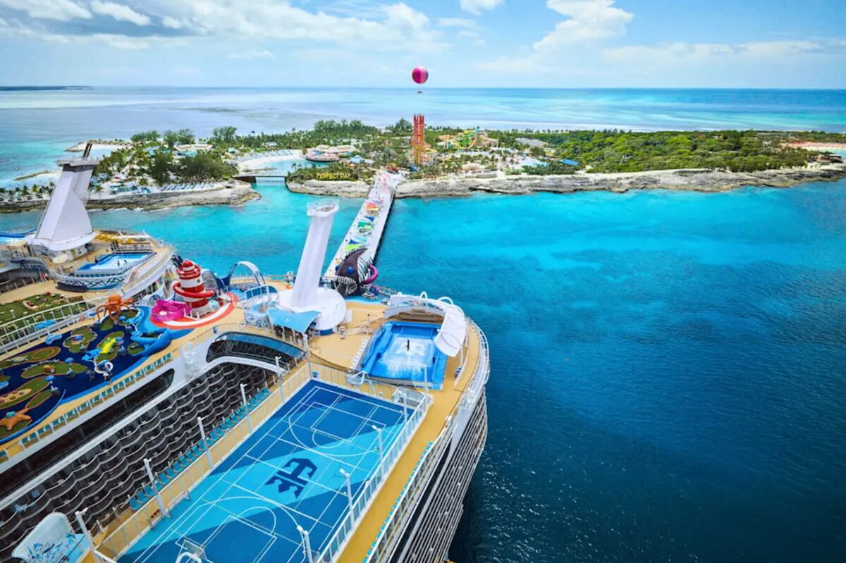 Royal Caribbean cruise ship docked at CocoCay island