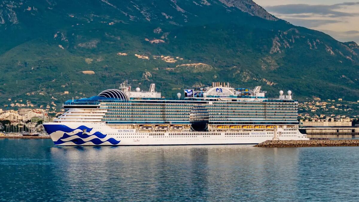 Princess Cruises ship at sunset on the ocean